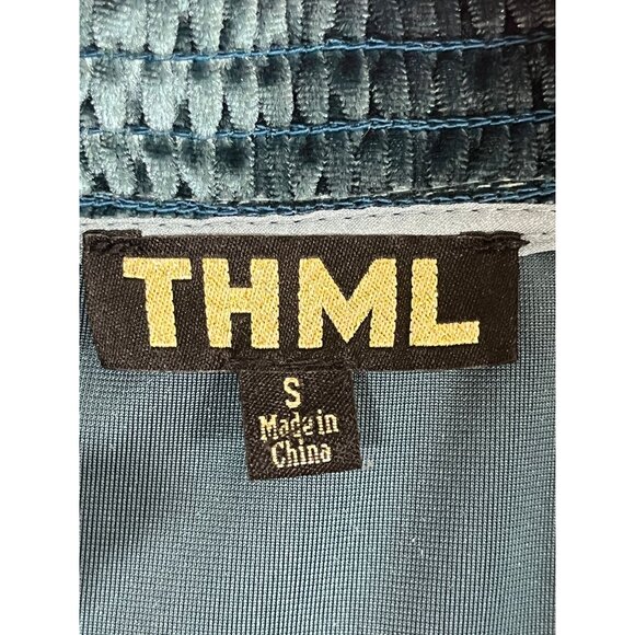 Boho Velvet Floral Top S Blue Bold Embroidery Classic Modern Chic Artsy Luxury - Picture 8 of 12